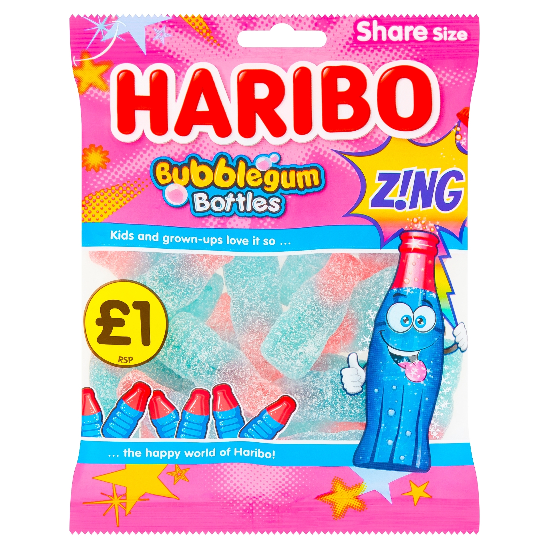 Picture of HARIBO -  BUBBLEGUM BOTTLES Z!NG  pm1.00 sweets