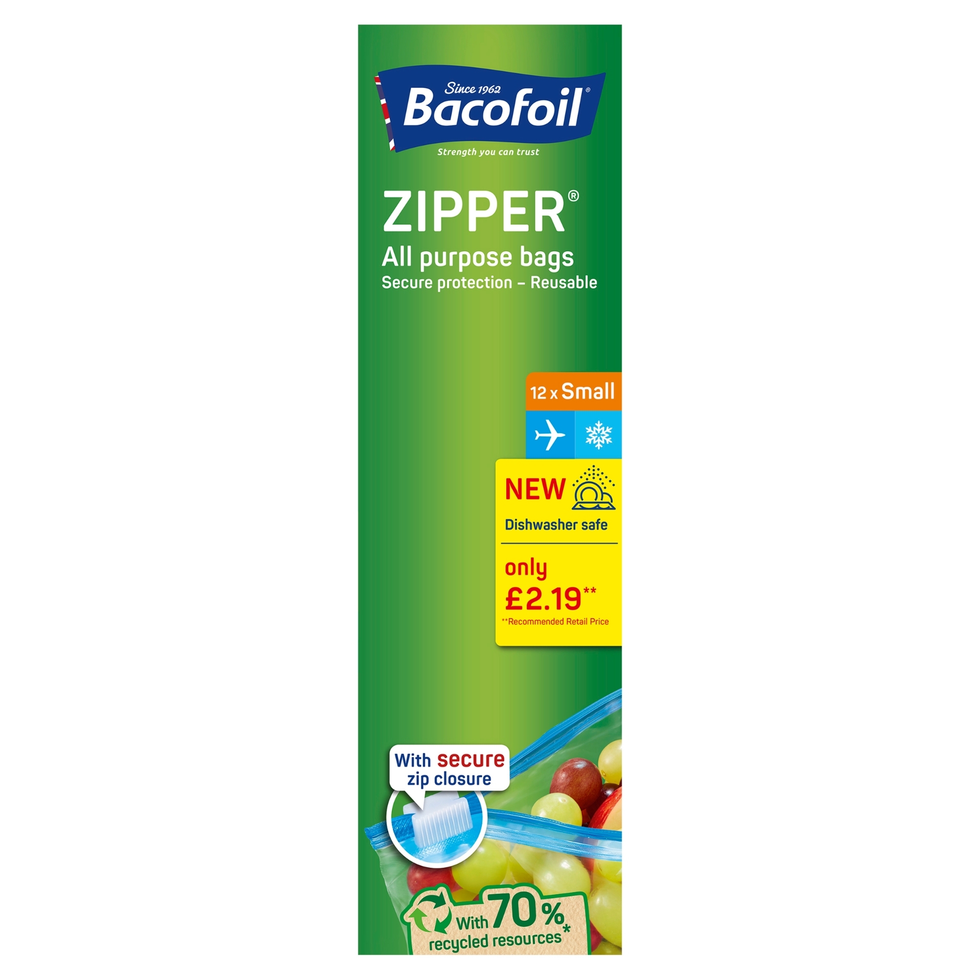 Picture of BACOFOIL ZIPPER BAGS 1L 200mm x 150mm pm2.19 CO:PL