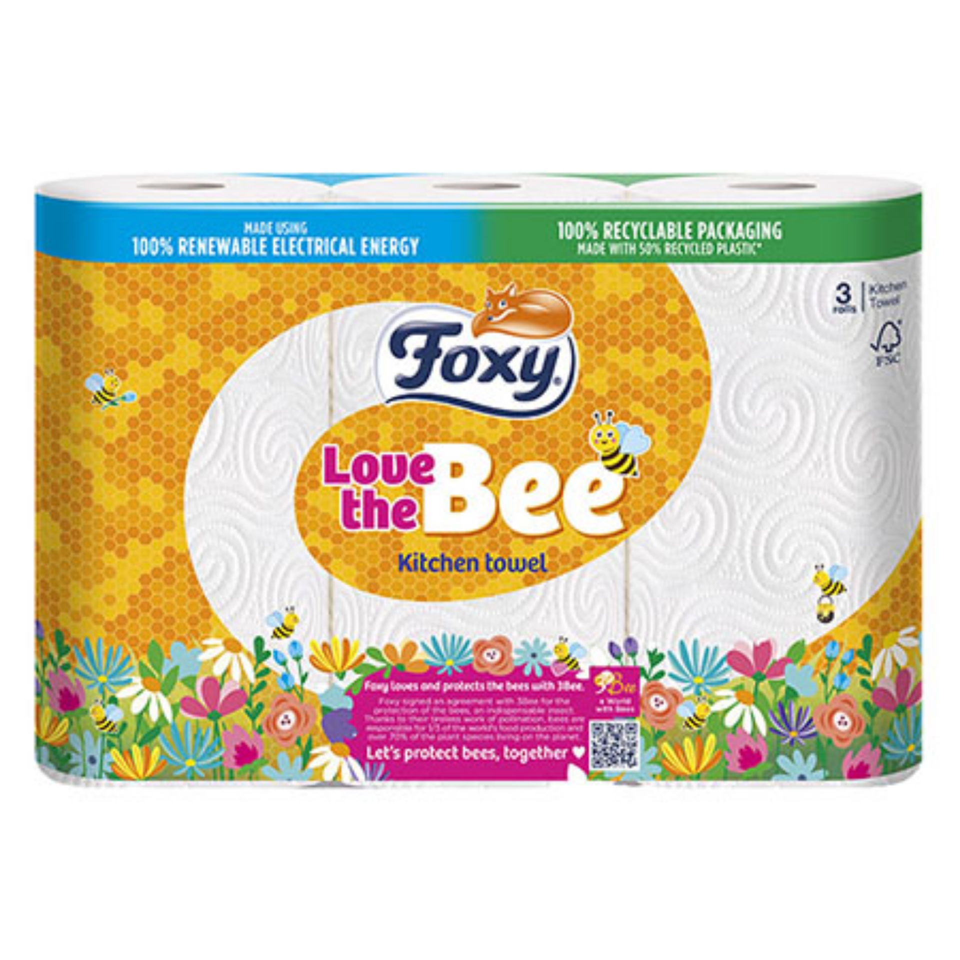 Picture of FOXY LOVE THE BEE KITCHEN TOWEL 2ply FSC